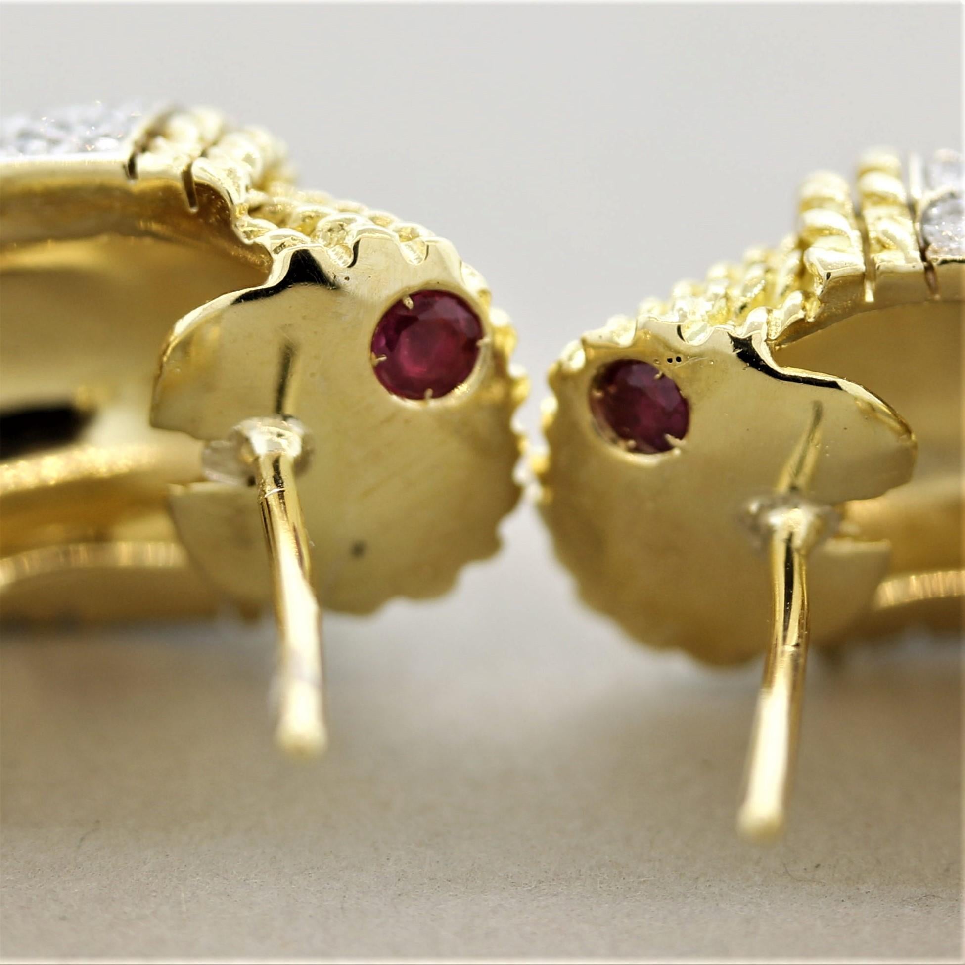 Round Cut Italian Diamond Braided Gold Earrings For Sale