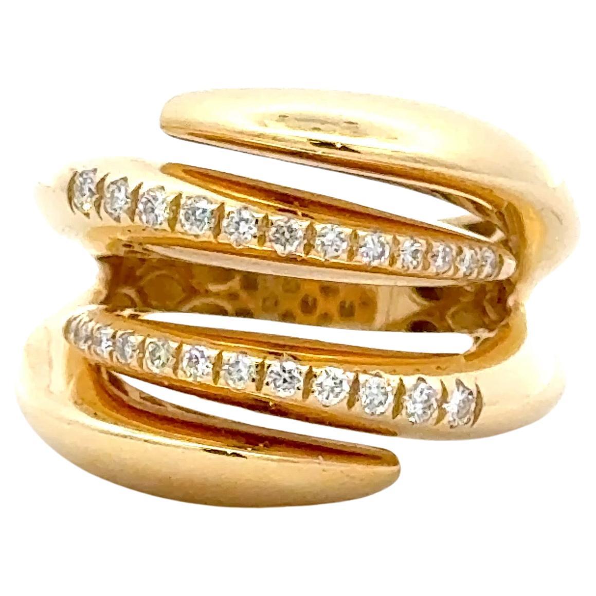 Italian Diamond Claw Nail Band Ring 0.28 Carats F VS1-2 18 Karat Yellow Gold