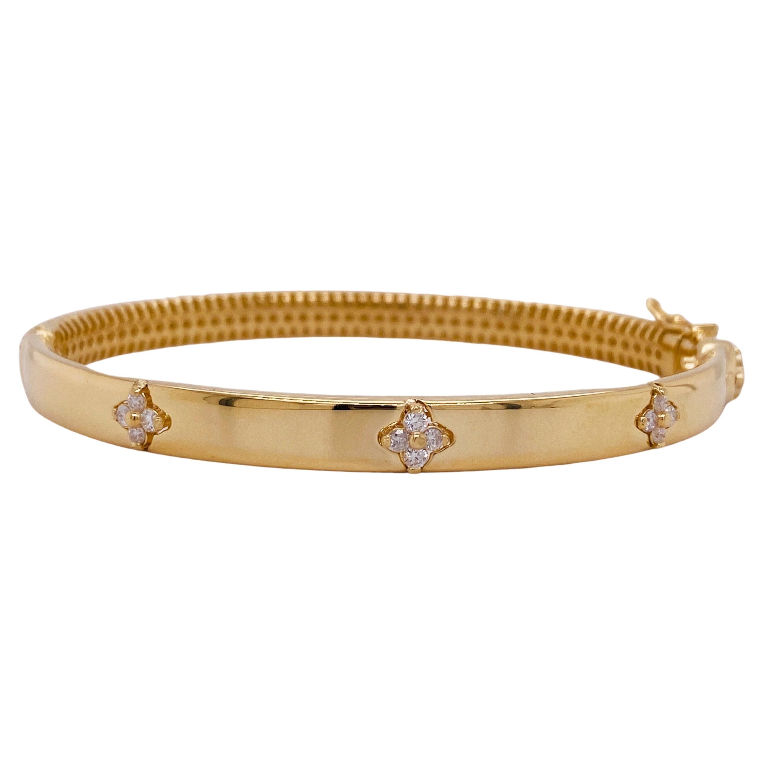 Italian Diamond Clover Quatrefoil Bracelet, .30 Carats in 14k Yellow Gold LV For Sale