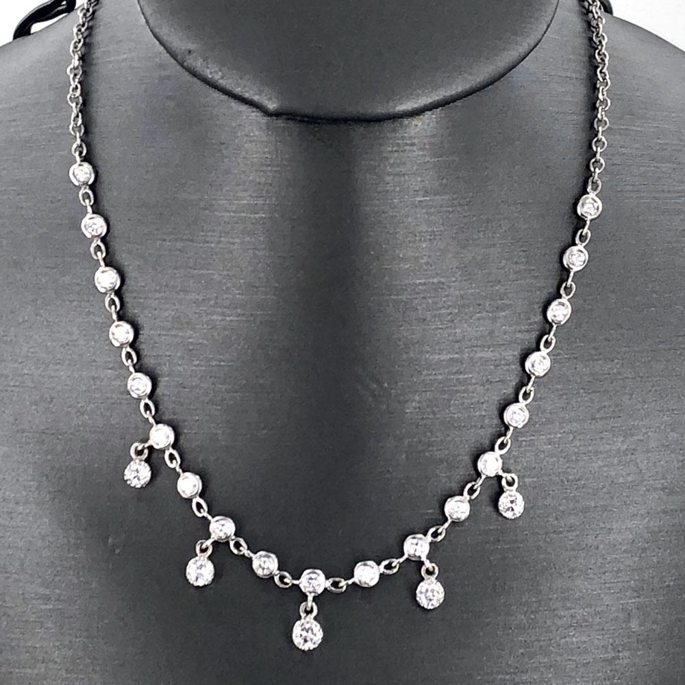 Modern Italian Diamond Drop 18 Karat White Gold Necklace