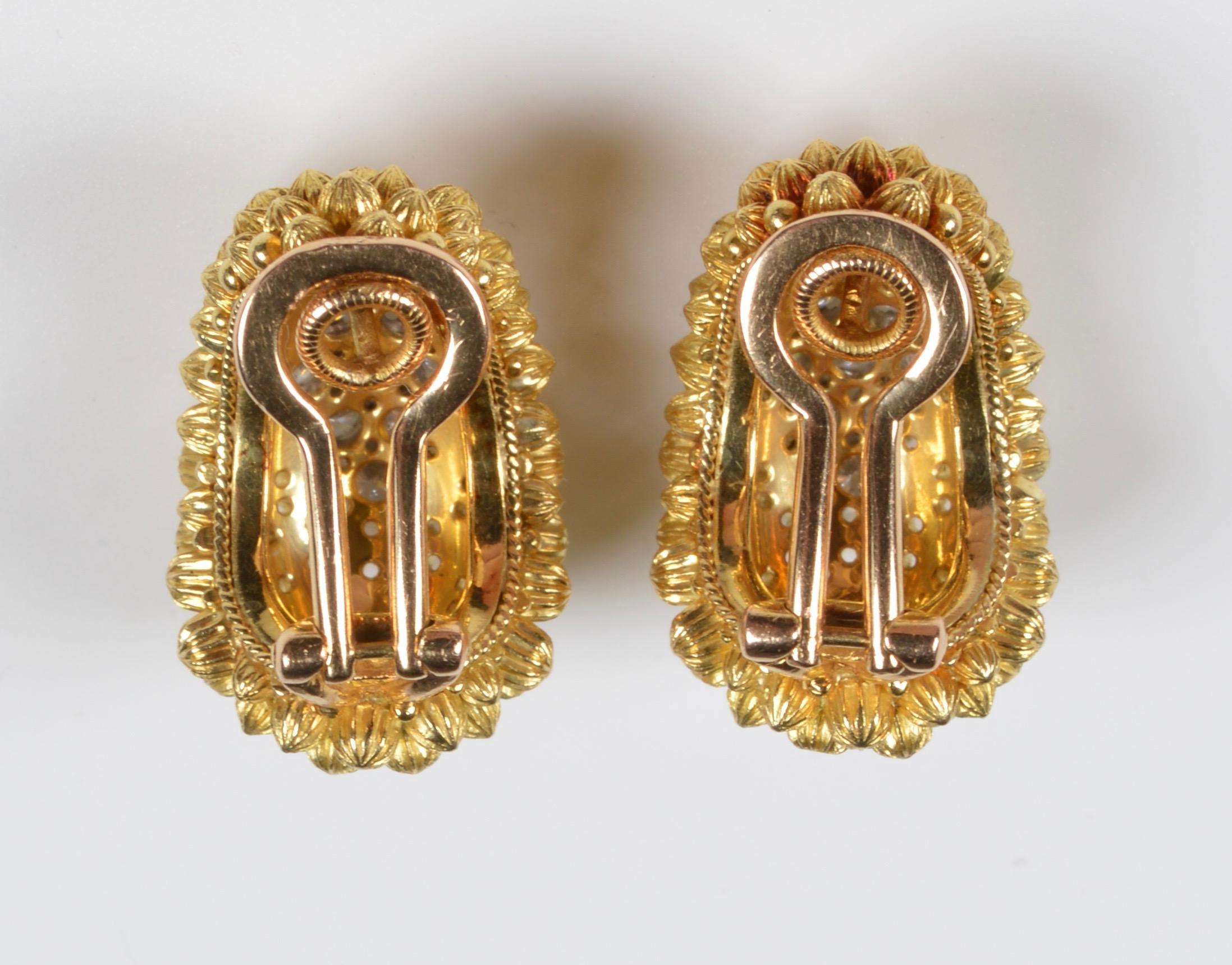 Italian 18 Karat Yellow Gold Diamond Clip-On Earrings 1