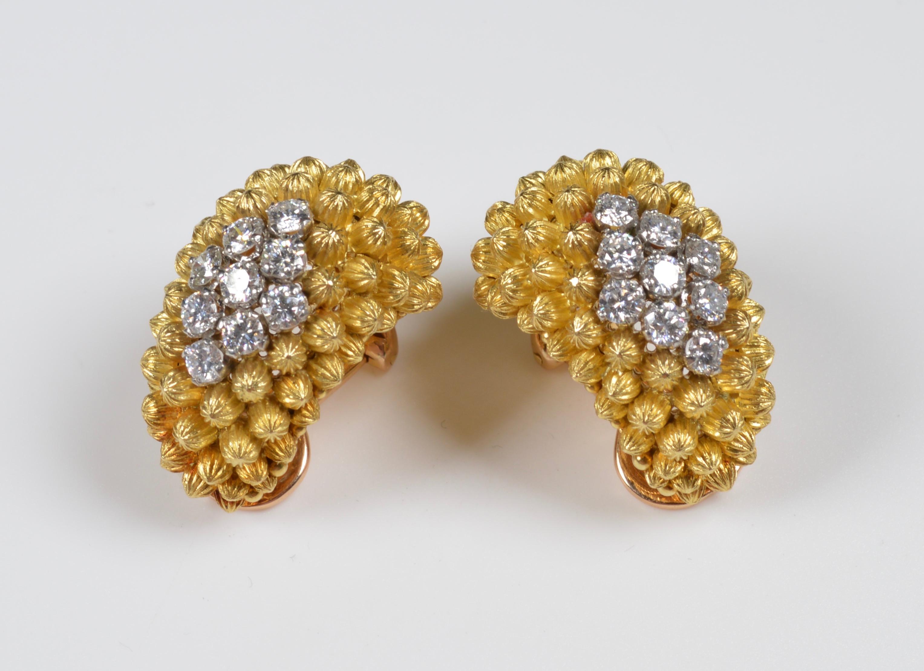 Italian 18 Karat Yellow Gold Diamond Clip-On Earrings 2