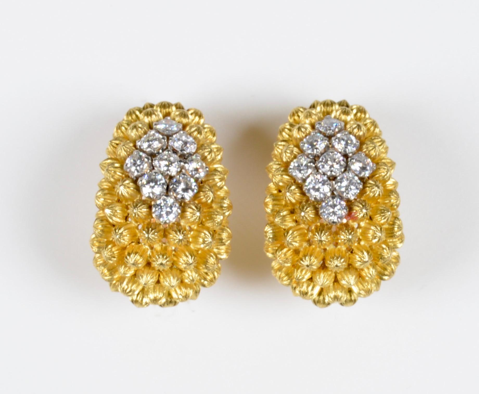 Italian 18 Karat Yellow Gold Diamond Clip-On Earrings 3
