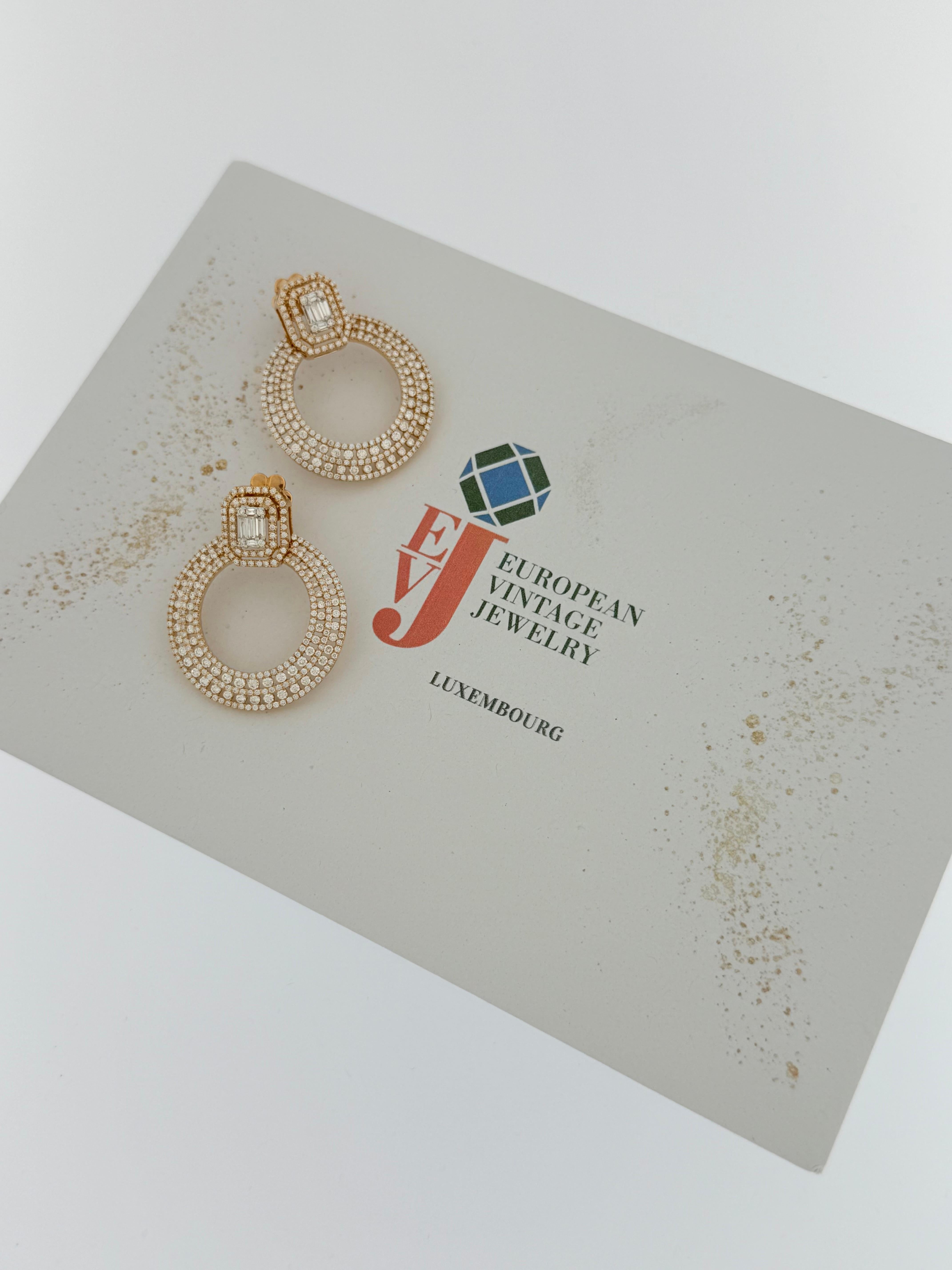 Orecchini di diamanti italiani in oro rosa 18 carati in vendita 3