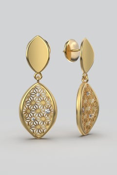 Italian Diamond Earrings in 18k Solid Gold with Japanese Sashiko Pattern