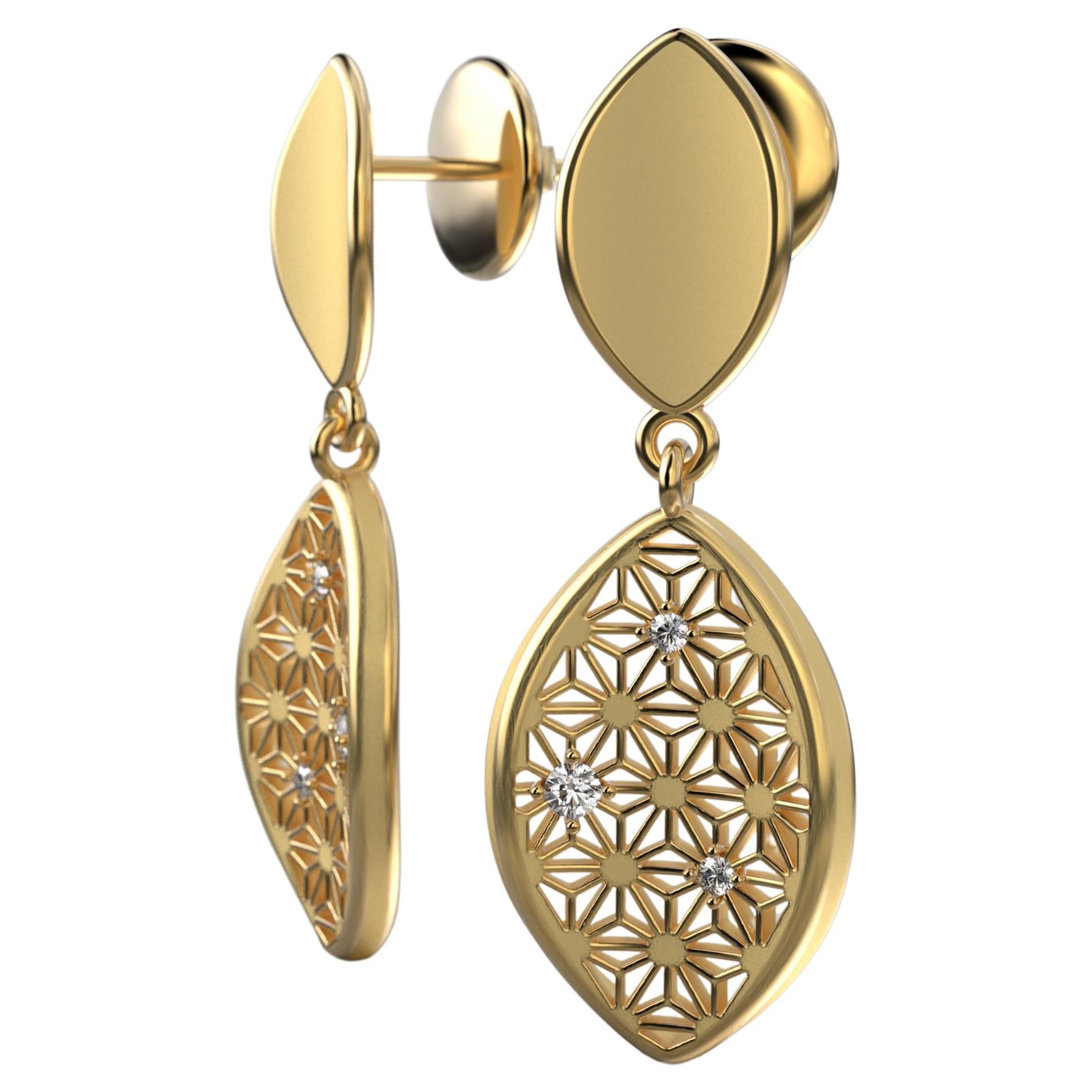 Italian Diamond Earrings in 18k Solid Gold with Japanese Sashiko Pattern For Sale