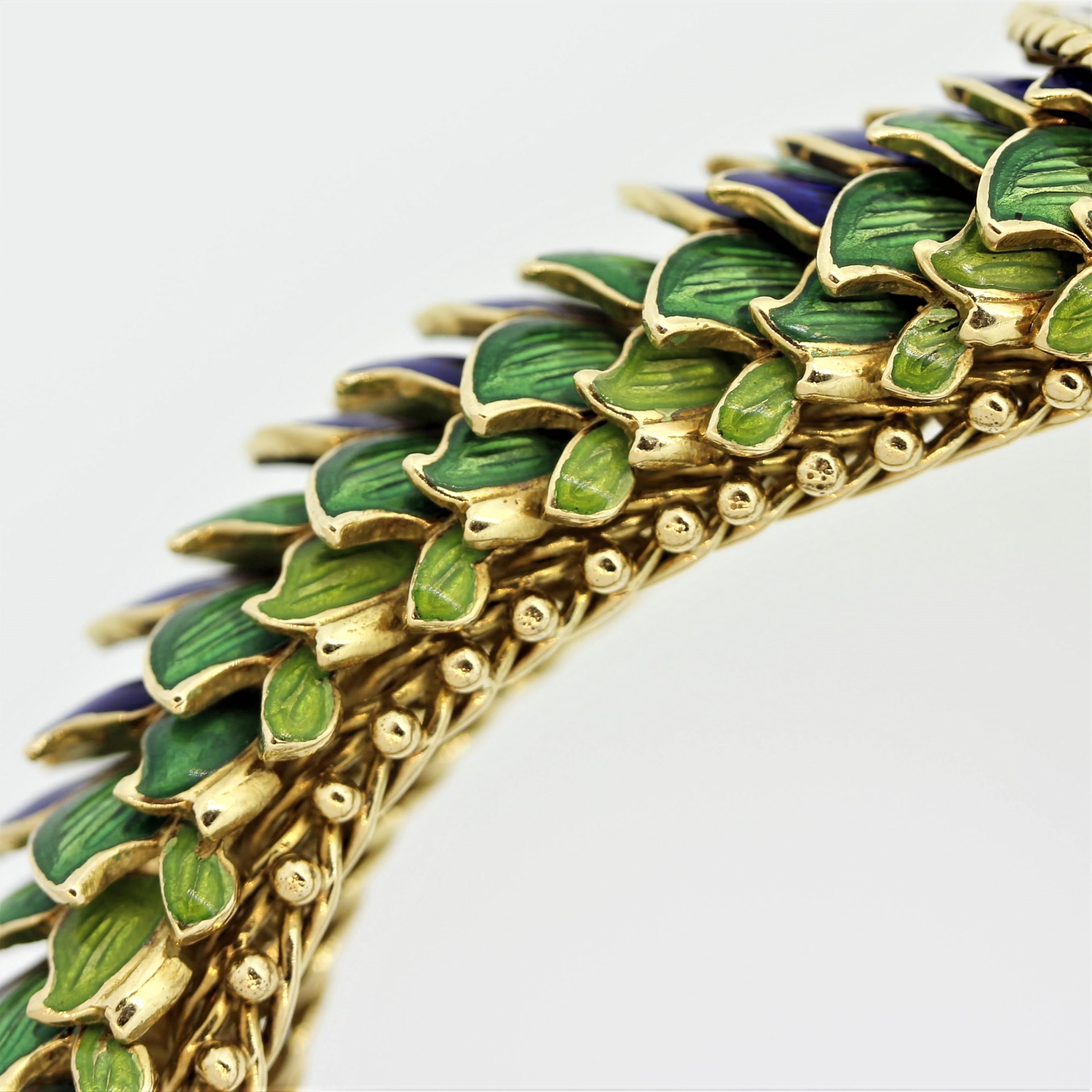 Italienisches Diamant-Smaragd-Emaille-Goldarmband mit Diamant im Zustand „Neu“ im Angebot in Beverly Hills, CA