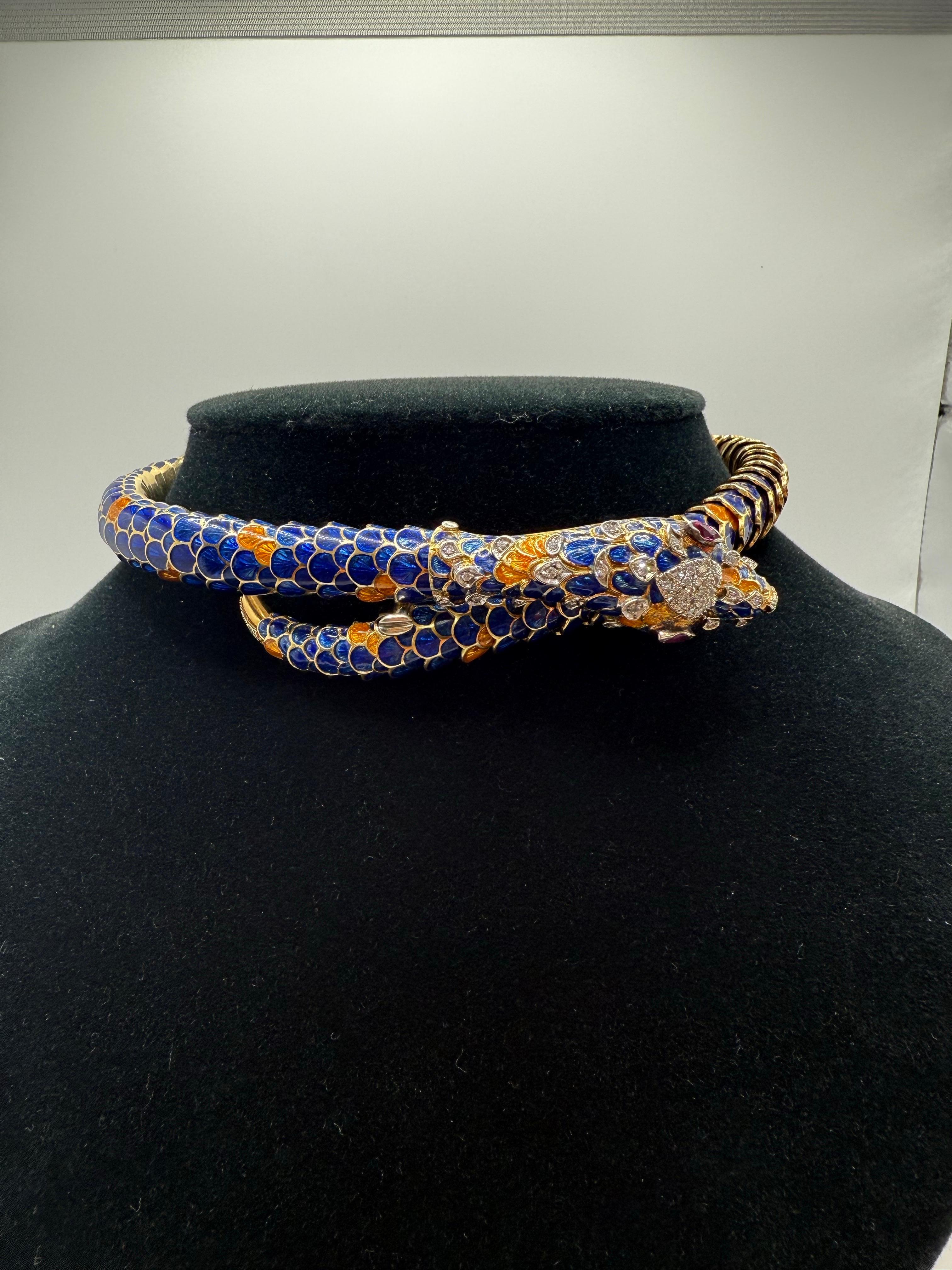 Art Déco Collana italiana con diamanti e smalto in vendita