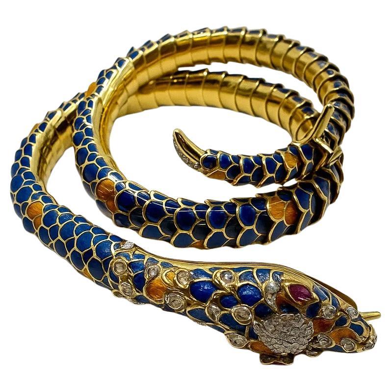 Collana italiana con diamanti e smalto in vendita
