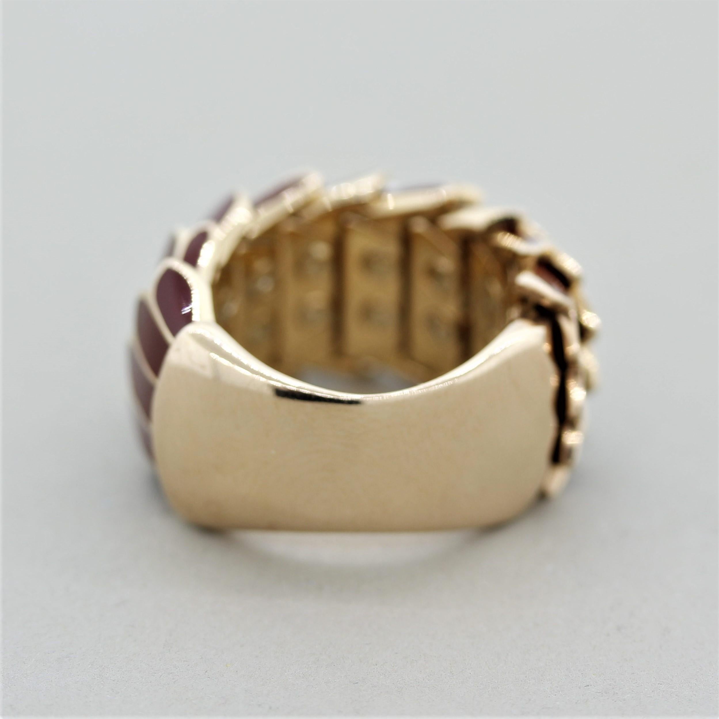 Italian Diamond Enameled Gold Snake Scales Band Ring In New Condition In Beverly Hills, CA
