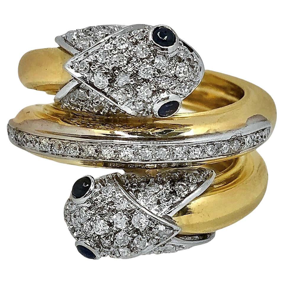 Ruby Diamond Two-Head Snake Ring at 1stDibs | diamond two headed ring ...