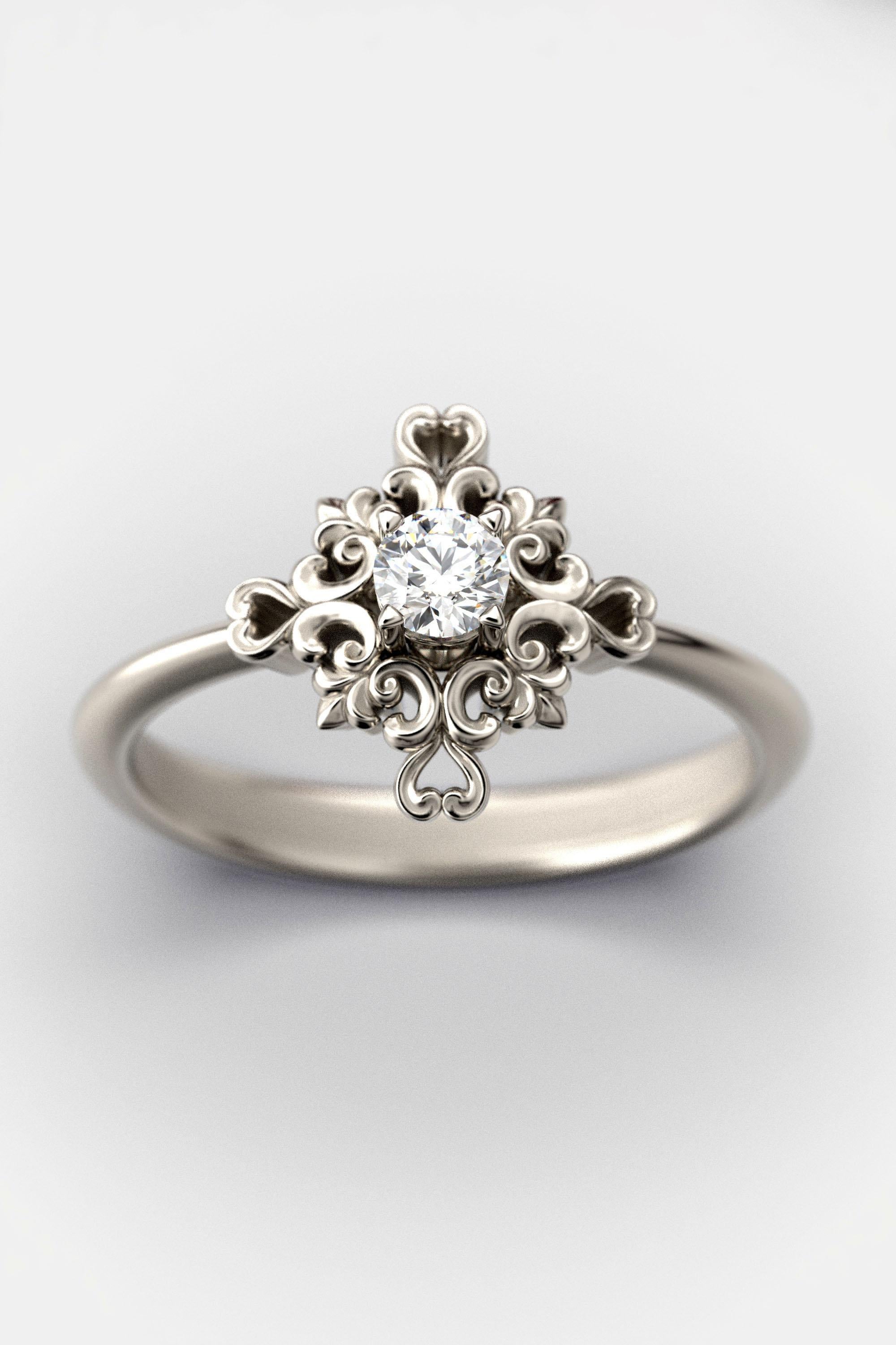En vente :  Bague de fiançailles italienne en or 18 carats et diamants avec sertissage baroque 10