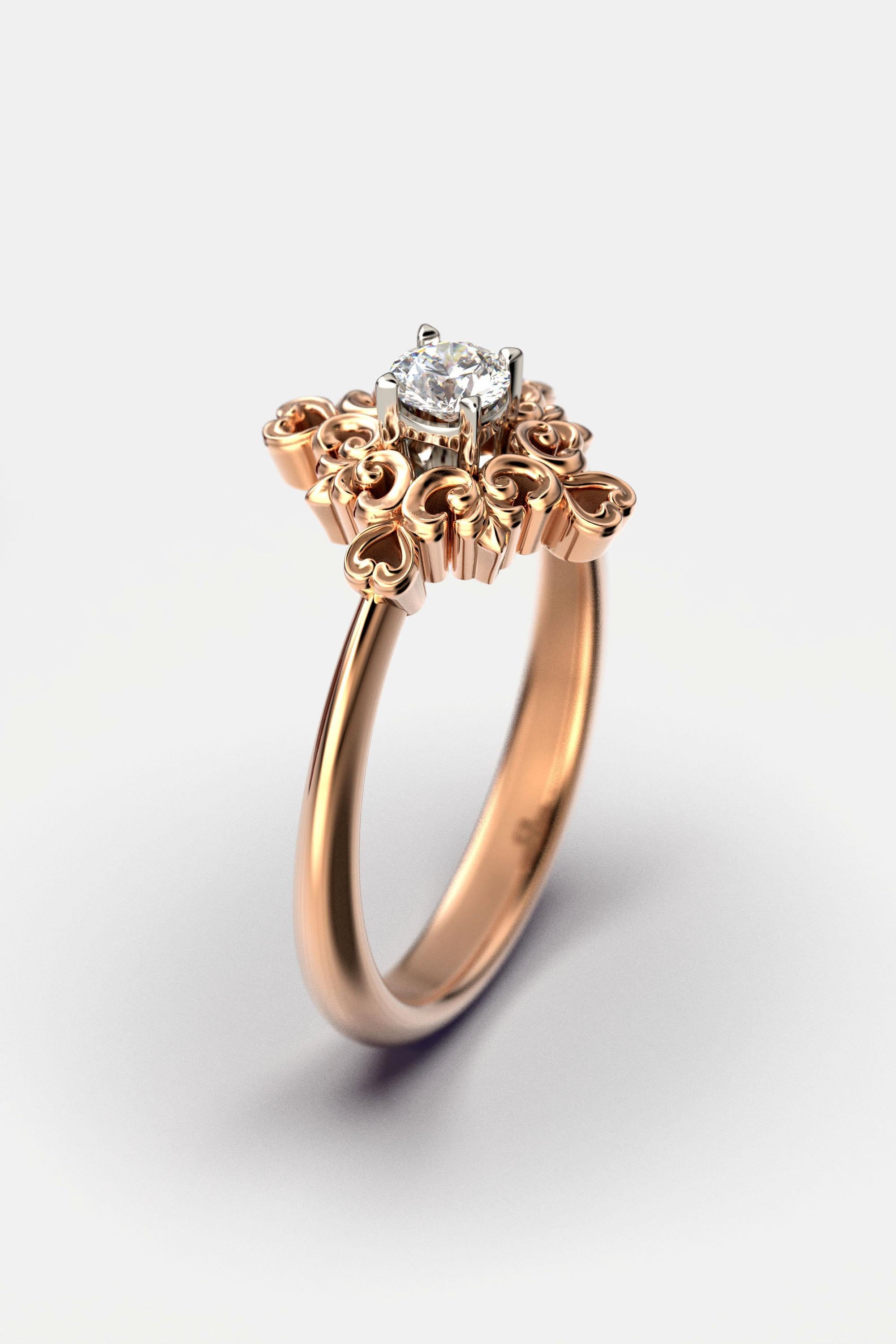 En vente :  Bague de fiançailles italienne en or 18 carats et diamants avec sertissage baroque 11