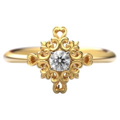 Bague de fiançailles italienne en or 18 carats et diamants avec sertissage baroque
