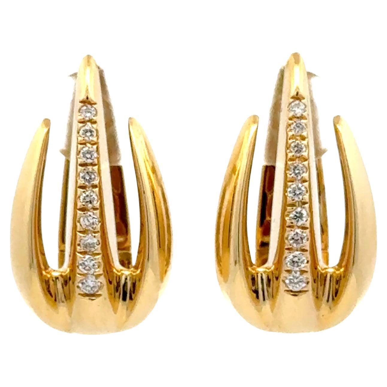 Boucles d'oreilles flamme italiennes en or jaune 18 carats, 0,26 carat F VS1, 10,6 grammes