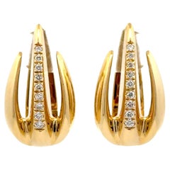 Boucles d'oreilles flamme italiennes en or jaune 18 carats, 0,26 carat F VS1, 10,6 grammes