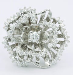 Diamond Flower Cocktail Ring 1.84 Carats 18 Karat White Gold Made in Italy