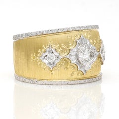 Italian Diamond Florentine Finish Dome Statement Ring in 18k Yellow Gold