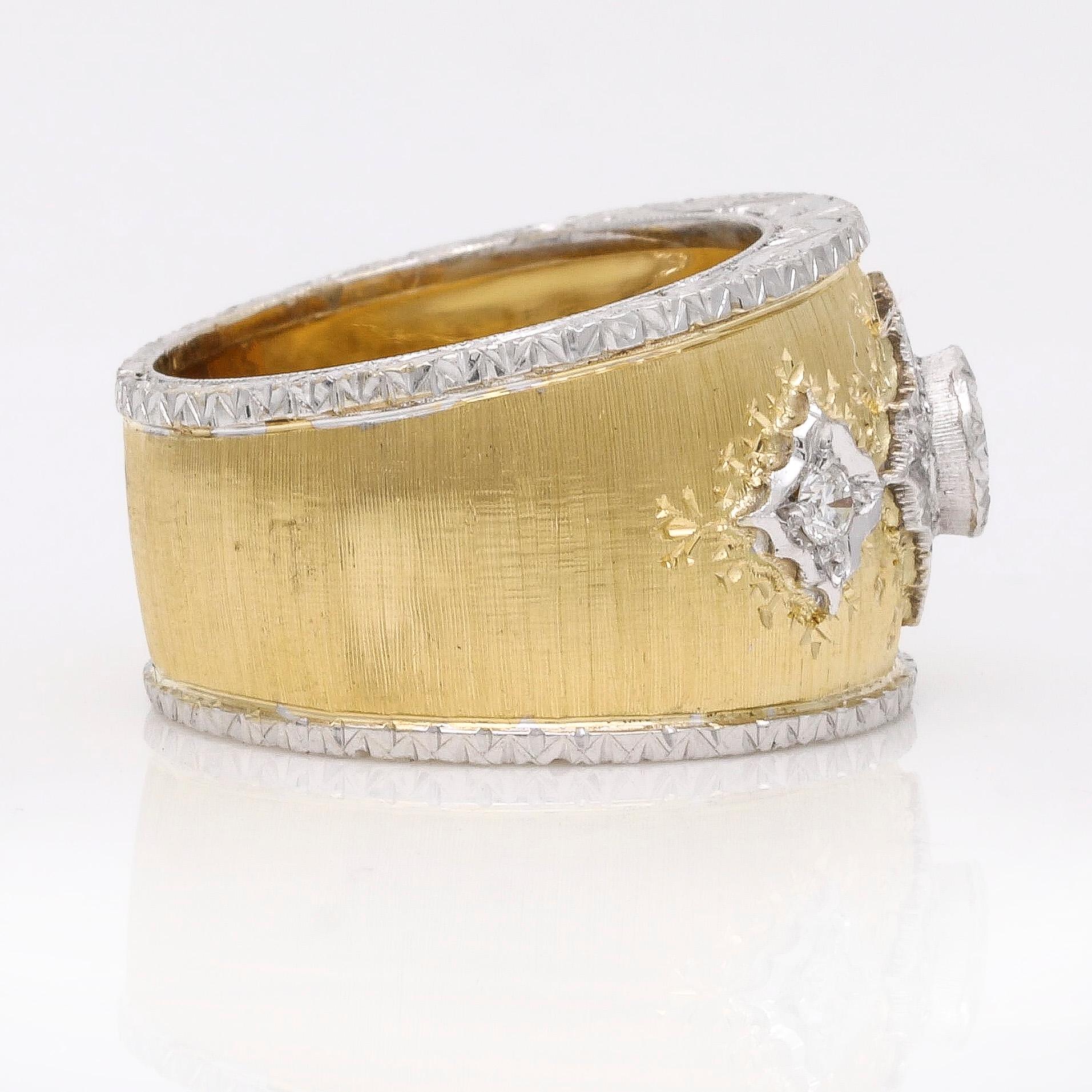 Italienischer Diamant-Statement-Ring aus 18 Karat Gelbgold mit florentinischer Oberfläche (Rosenschliff) im Angebot