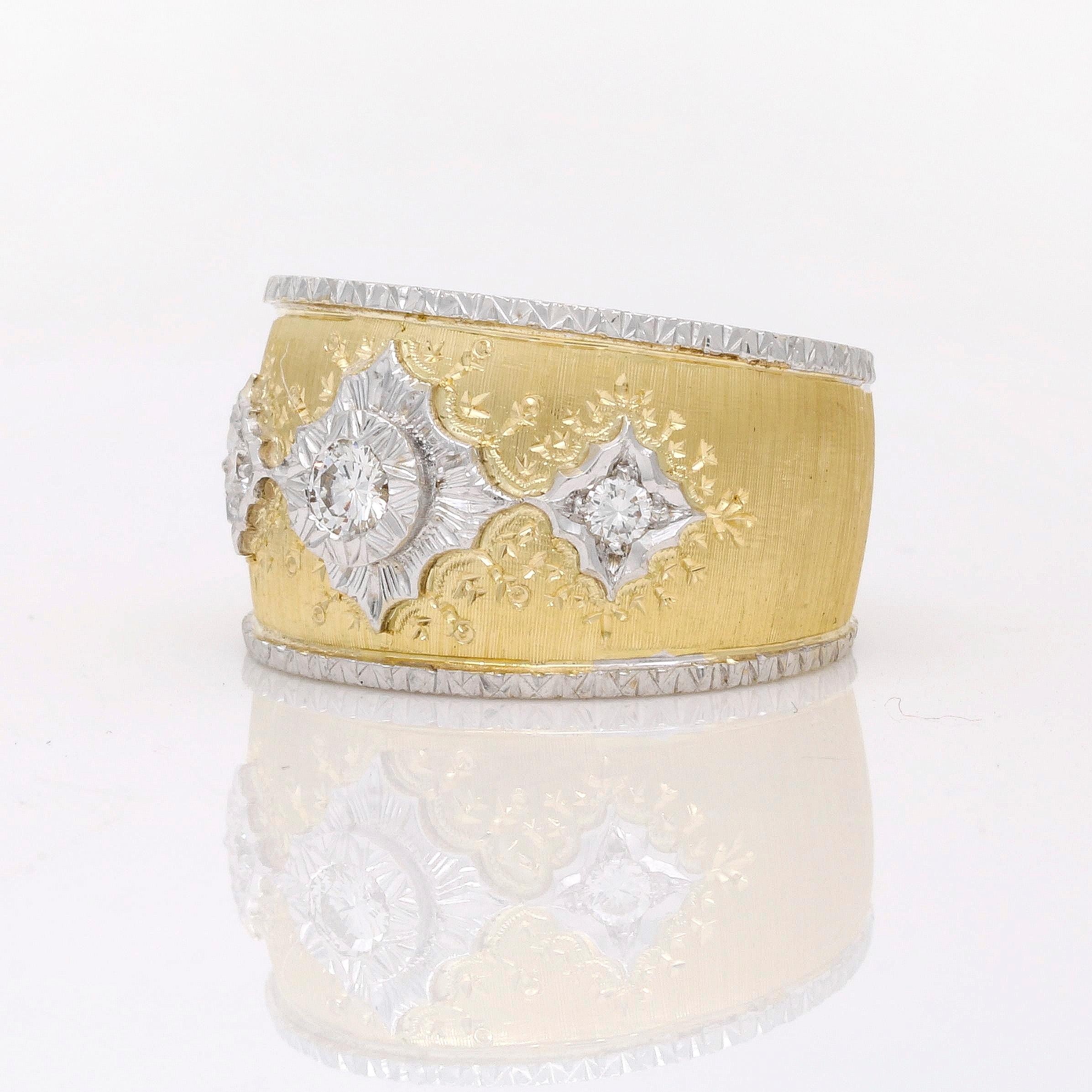 Women's Italian Diamond Florentine Finish Dome Statement Ring in 18k Yellow Gold For Sale