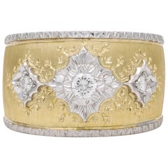 Italienischer Diamant-Statement-Ring aus 18 Karat Gelbgold mit florentinischer Oberfläche