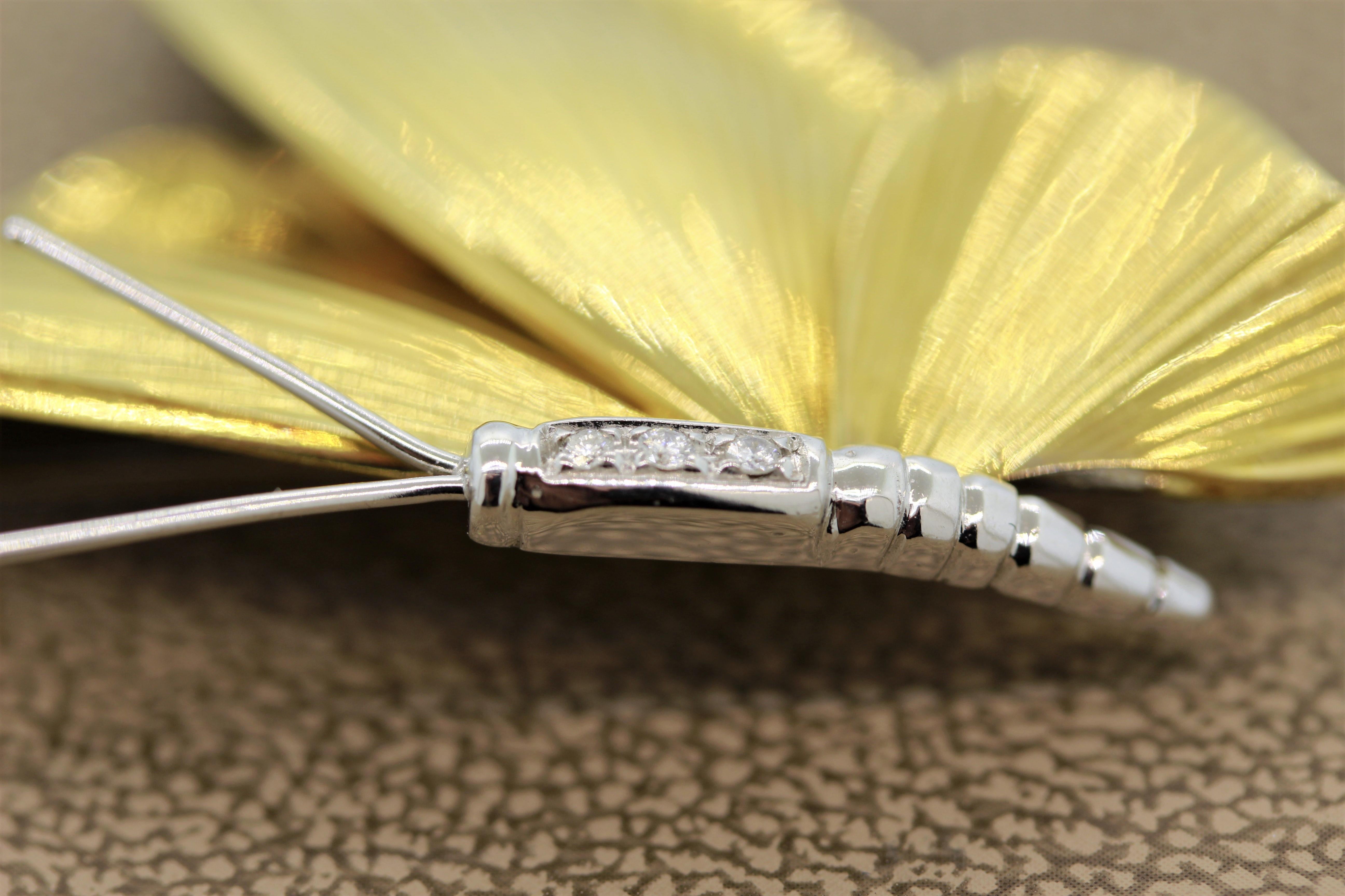 Women's or Men's Italian Diamond Gold Butterfly Brooch