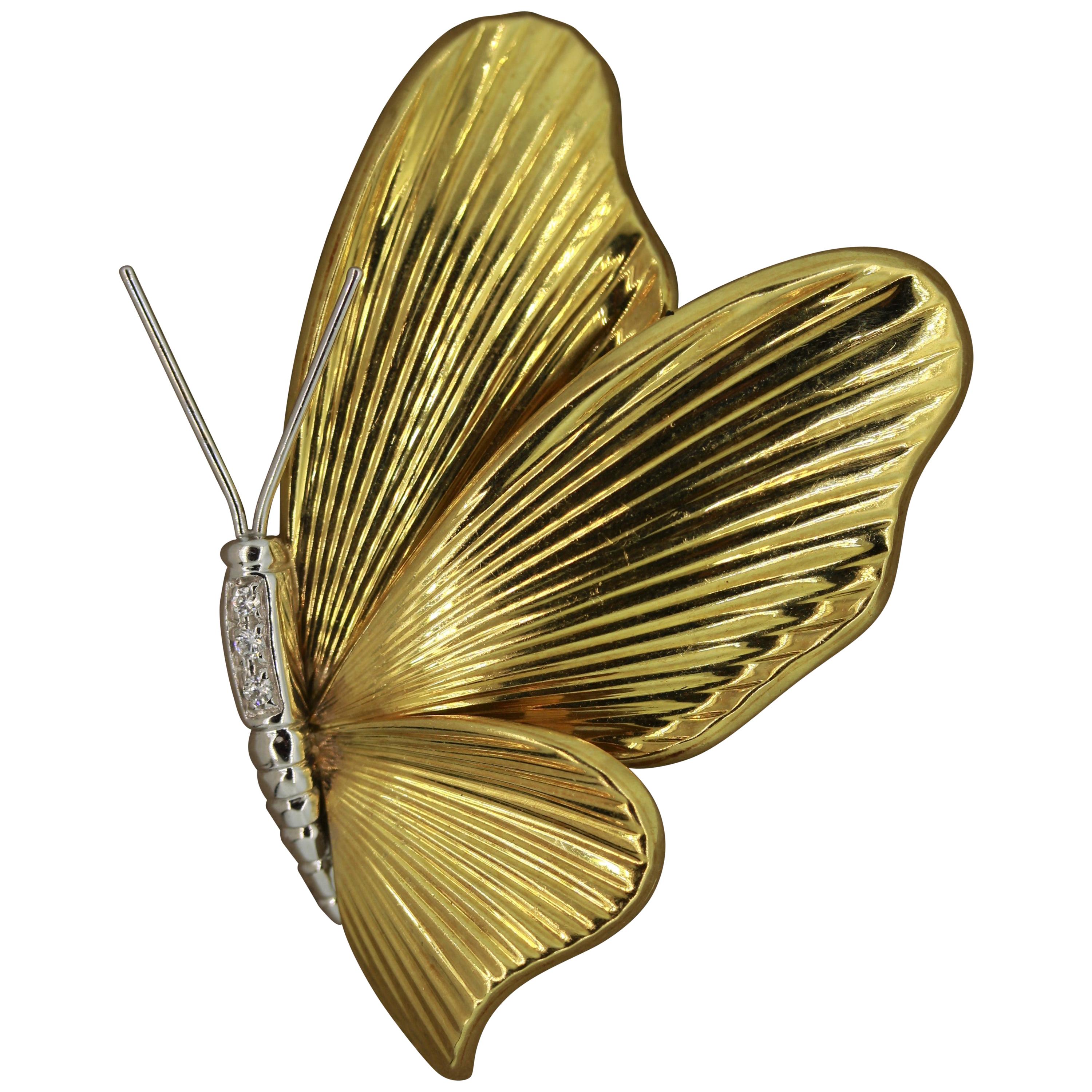 Italian Diamond Gold Butterfly Brooch