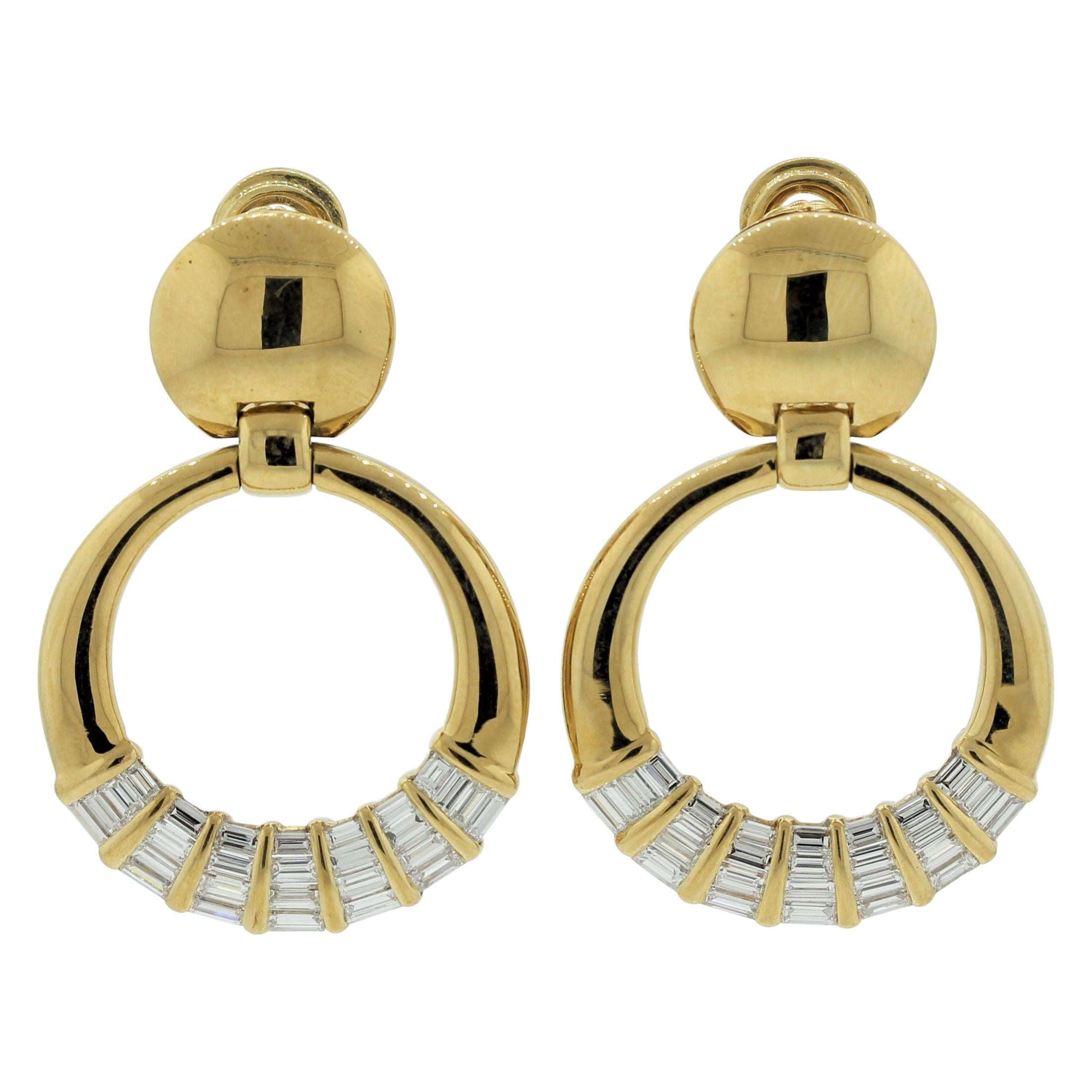 Italian Diamond Gold Door Knocker Earrings For Sale