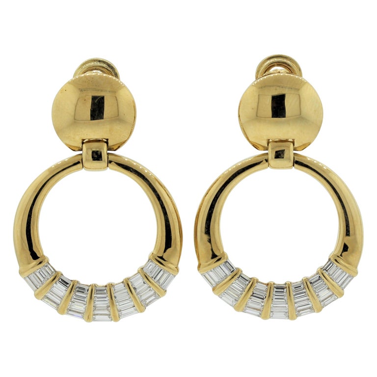 Italian Diamond Gold Door Knocker Earrings For Sale at 1stDibs