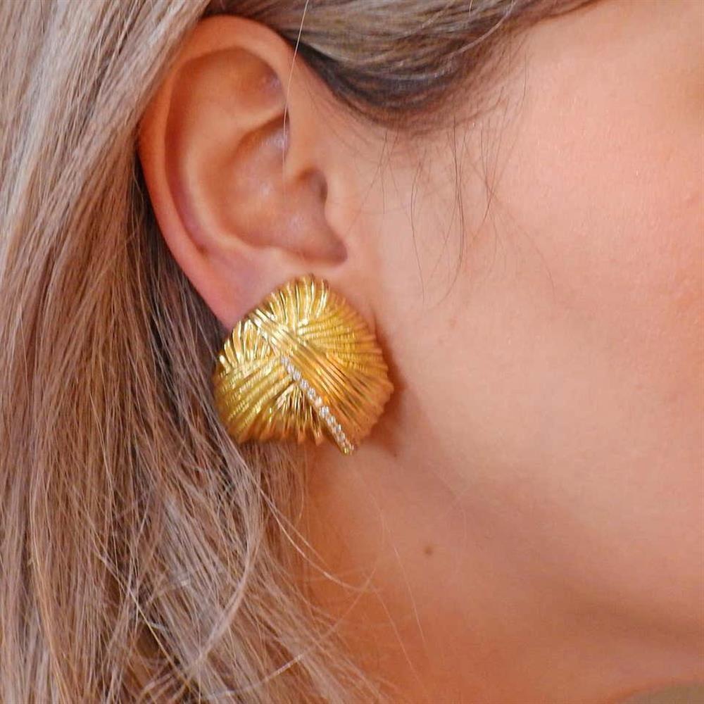 Italian Diamond Gold Large Earrings 1