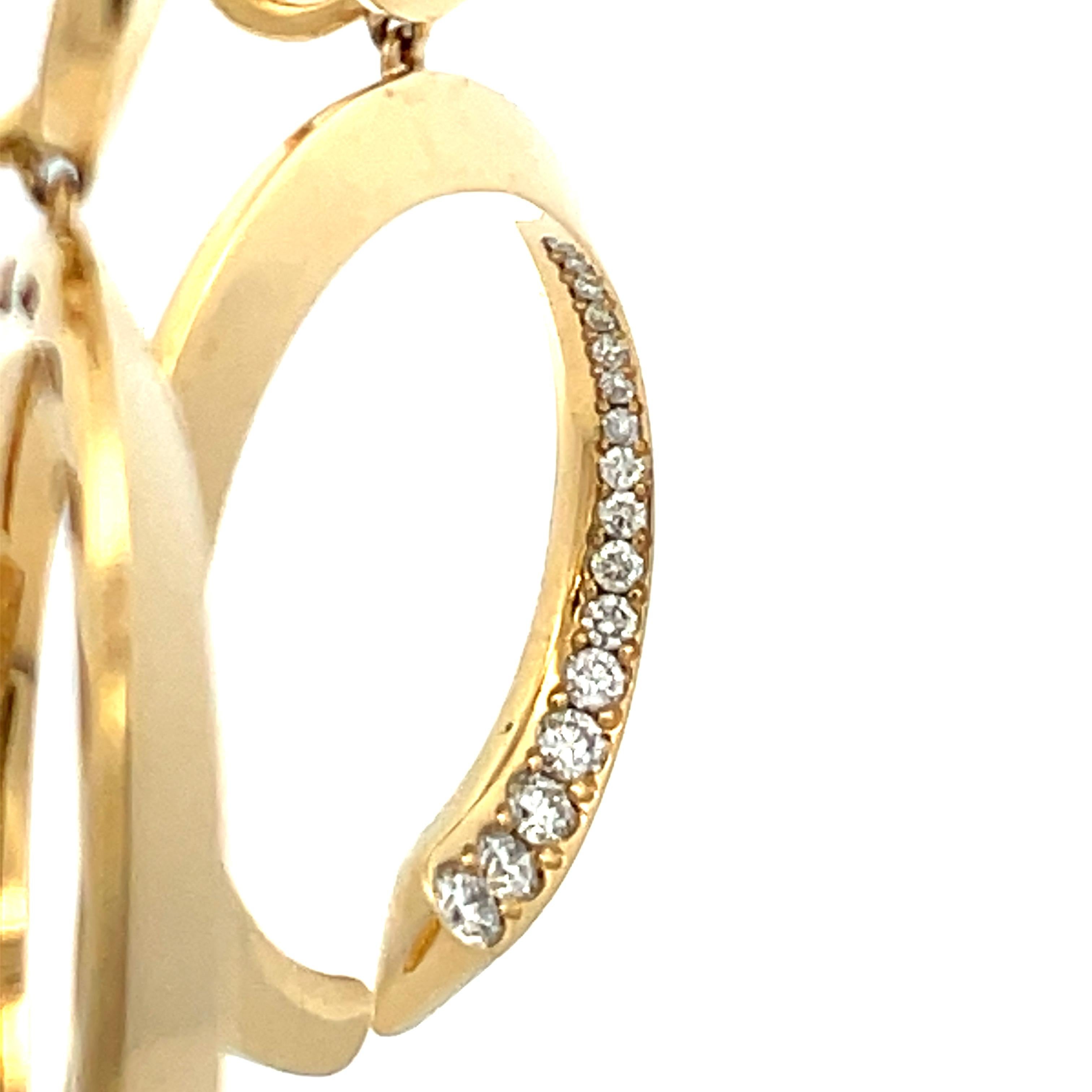 Italian Diamond Hoop Link Drop Earrings 1.20 Carats 18 Karat Yellow Gold F VS For Sale 10