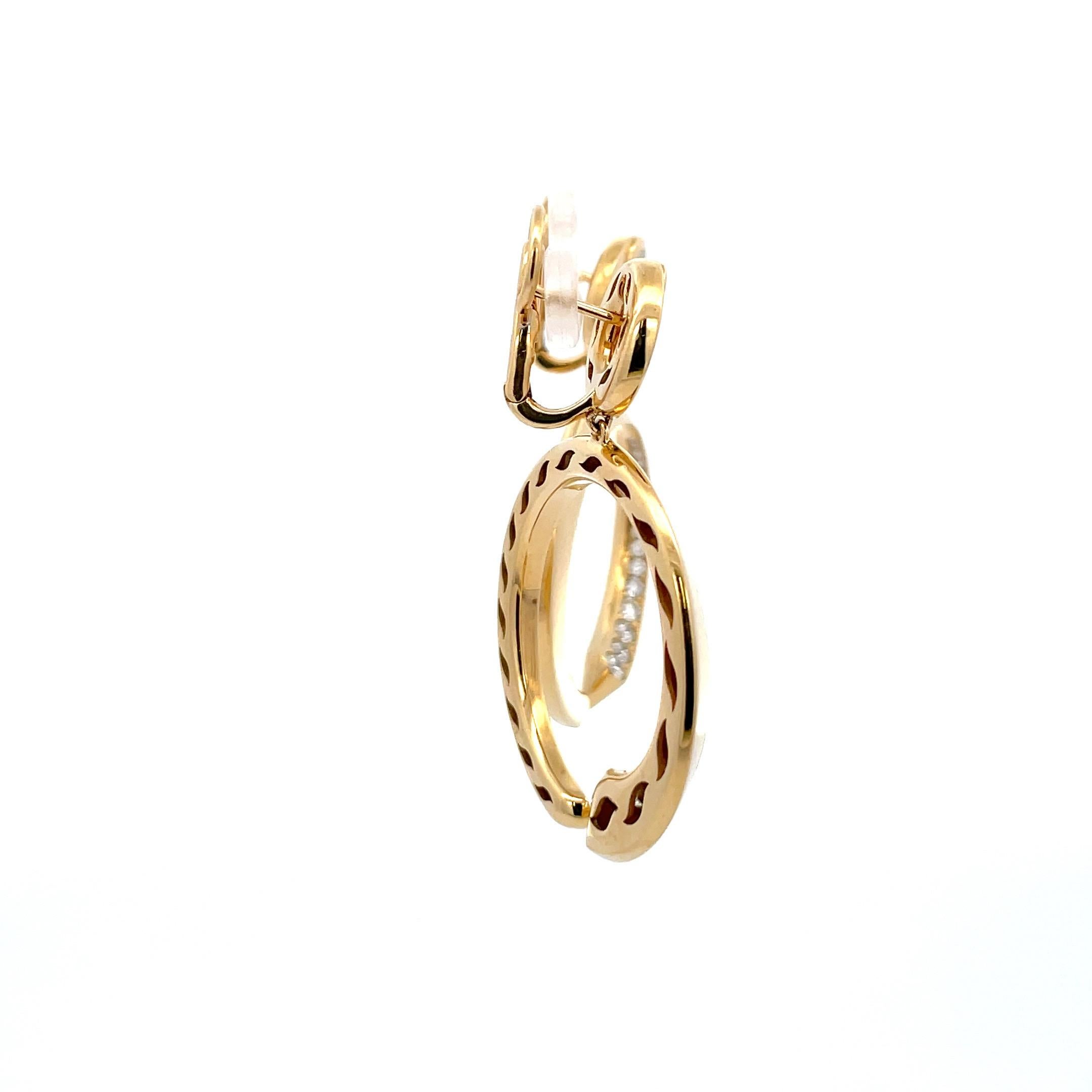 Italian Diamond Hoop Link Drop Earrings 1.20 Carats 18 Karat Yellow Gold F VS For Sale 11