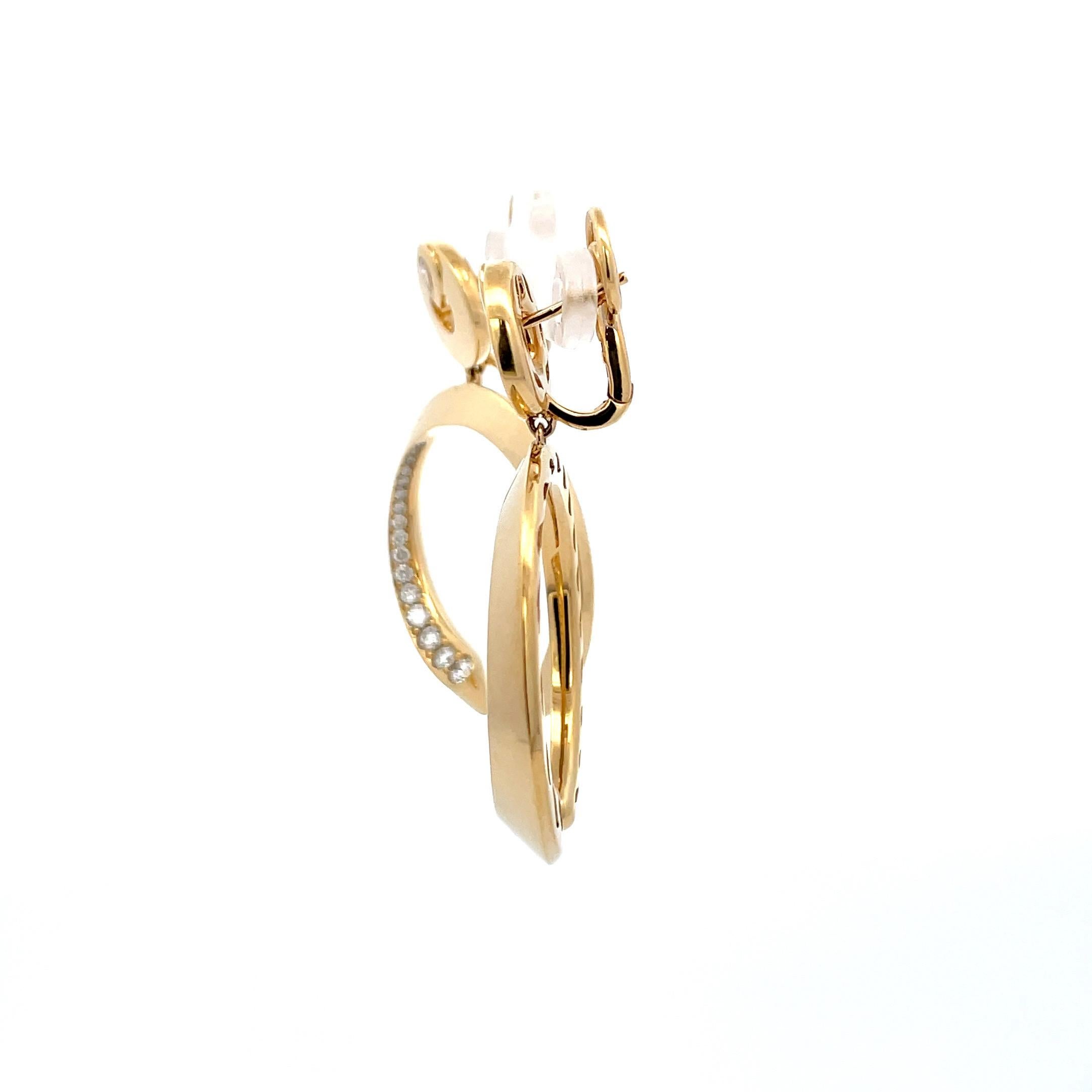 Italian Diamond Hoop Link Drop Earrings 1.20 Carats 18 Karat Yellow Gold F VS For Sale 12
