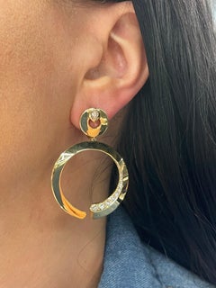 Boucles d'oreilles italiennes à maillons en or jaune 18 carats et diamants de 1,20 carat F VS