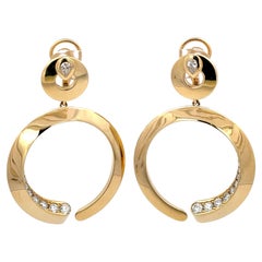 Italian Diamond Hoop Link Drop Earrings 1.20 Carats 18 Karat Yellow Gold F VS