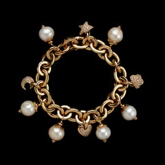 Italian Diamond and Pearl Charm Bracelet