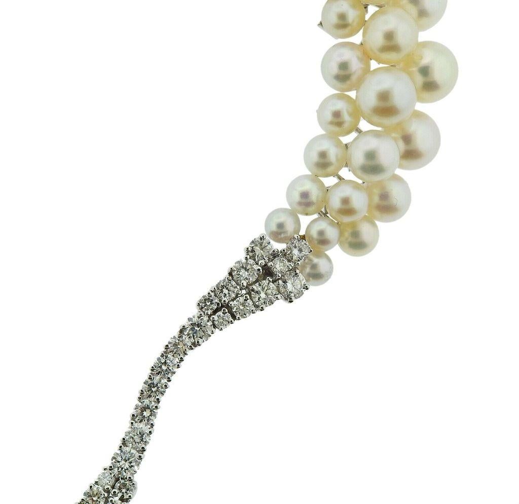 Round Cut Italian Diamond Pearl Gold Necklace