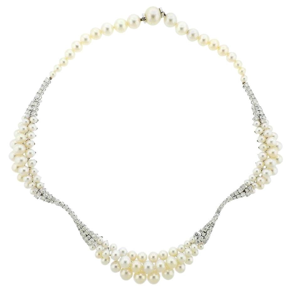 Italian Diamond Pearl Gold Necklace