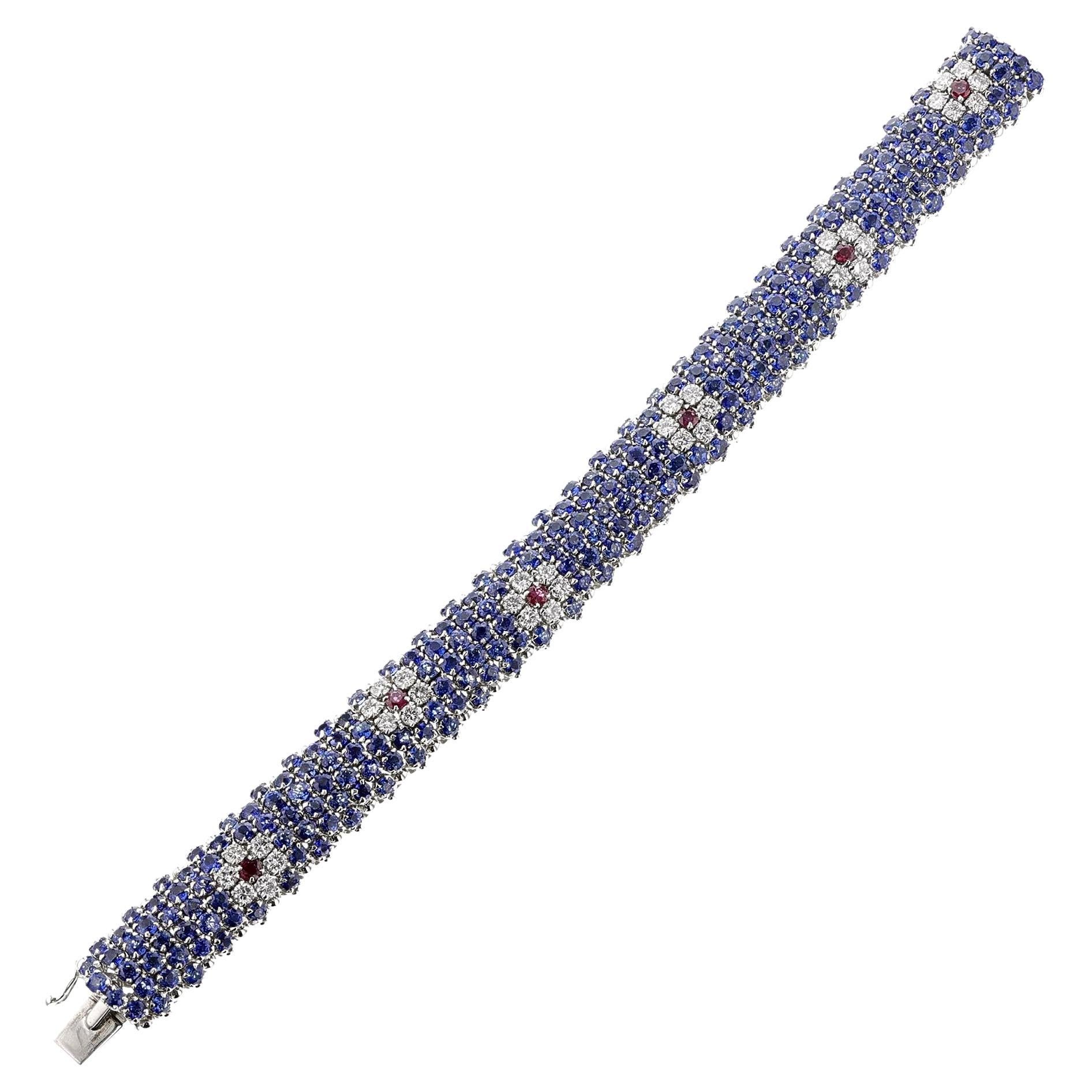 Italian Diamond, Ruby and Sapphire Bombe Bracelet, 18k