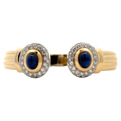 Italian Diamond Sapphire 18 Karat Yellow Gold Hinged Cuff Vintage Bracelet