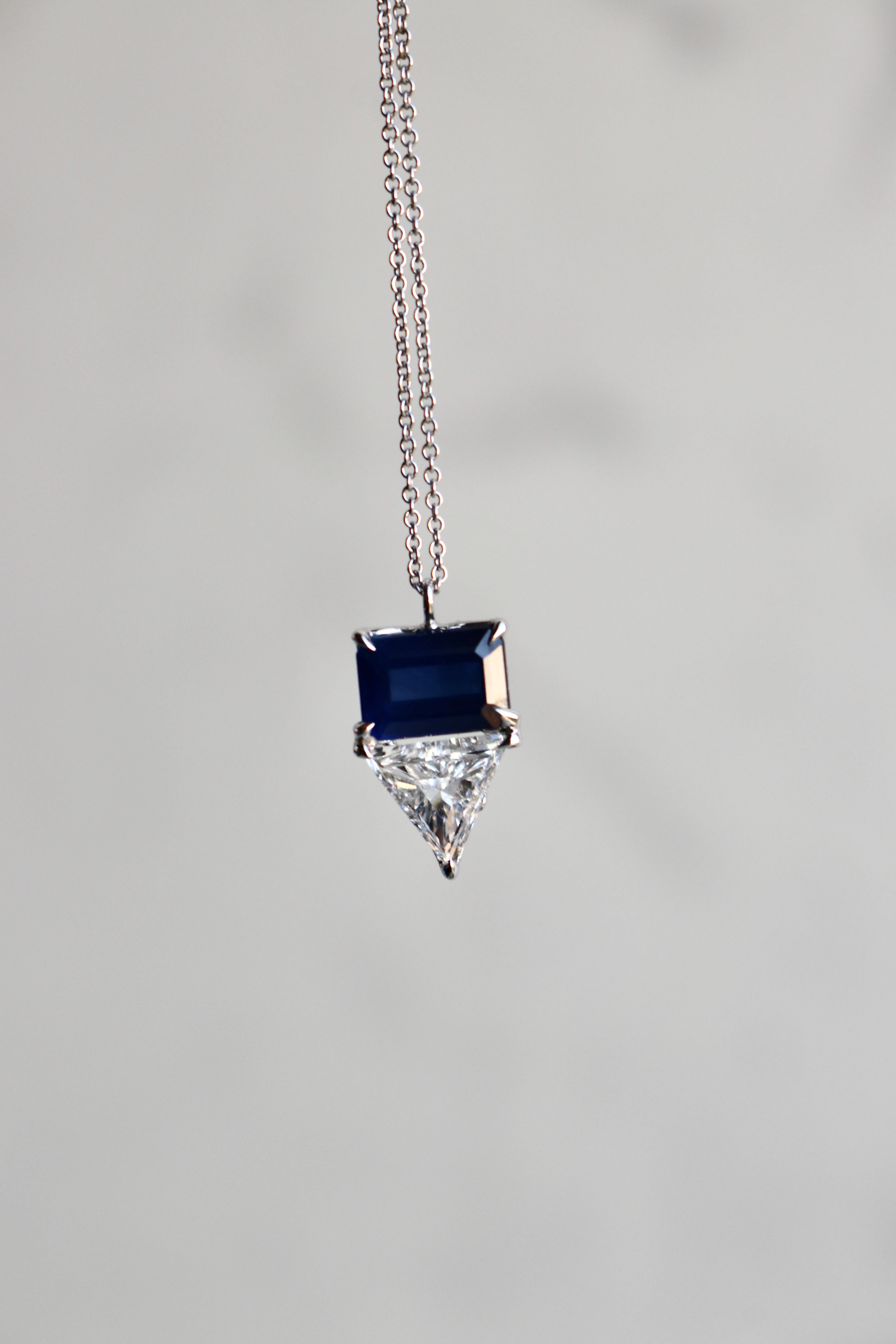 Italian Diamond Sapphire 18k White Gold Necklace For Sale 1
