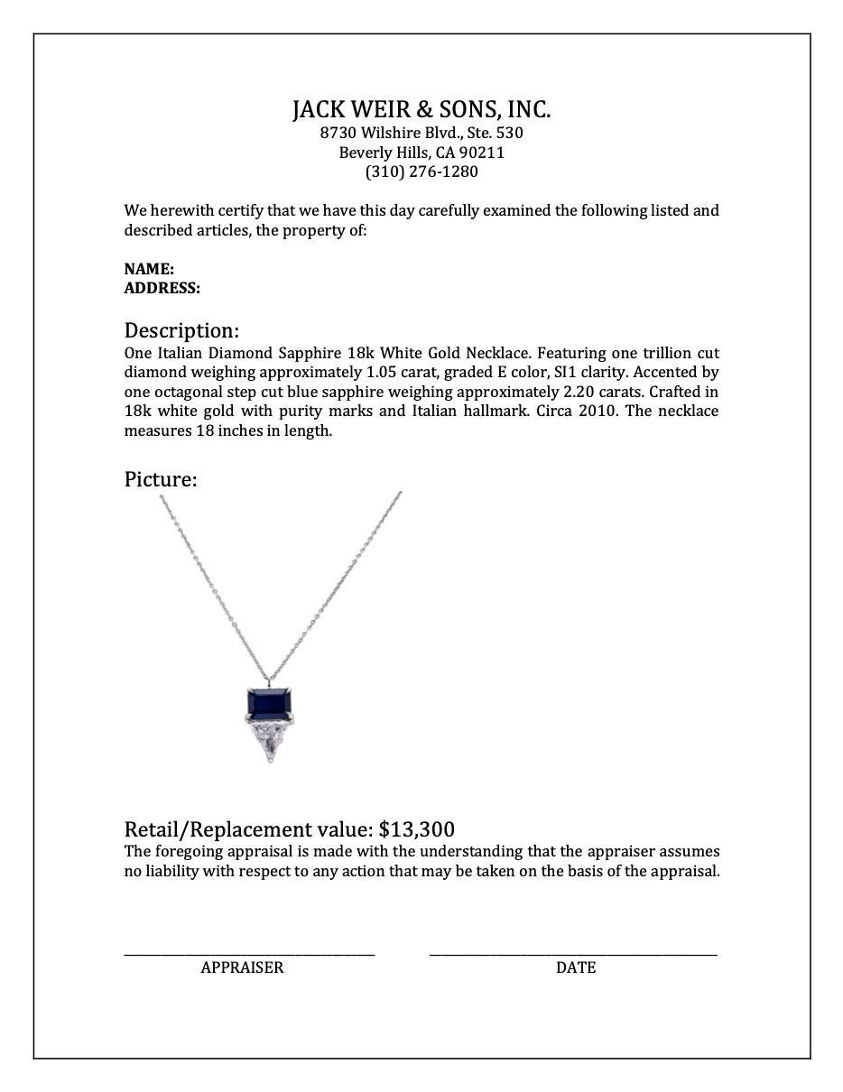 Italian Diamond Sapphire 18k White Gold Necklace For Sale 2