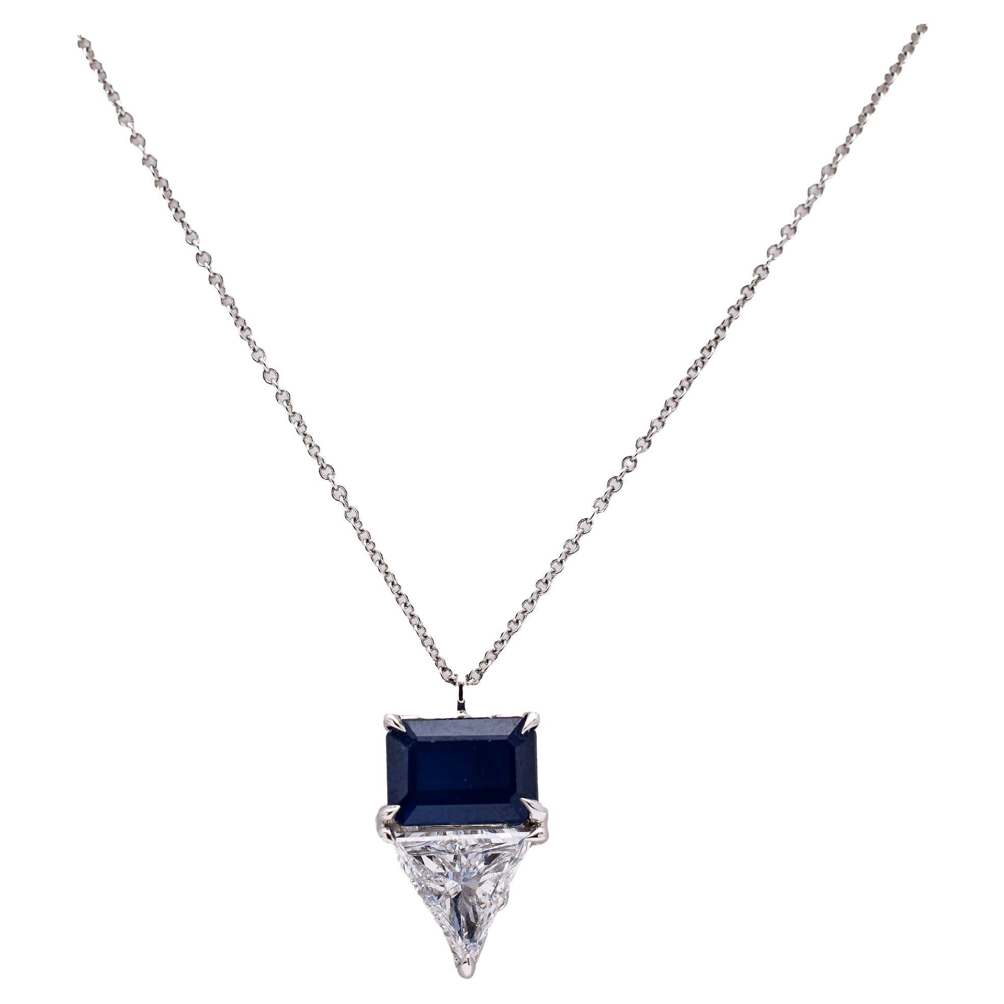 Italian Diamond Sapphire 18k White Gold Necklace For Sale