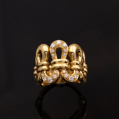 Italian Diamond Sculptural 18k Yellow Gold Cocktail Ring