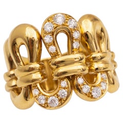 Italian Diamond Sculptural 18k Yellow Gold Cocktail Ring