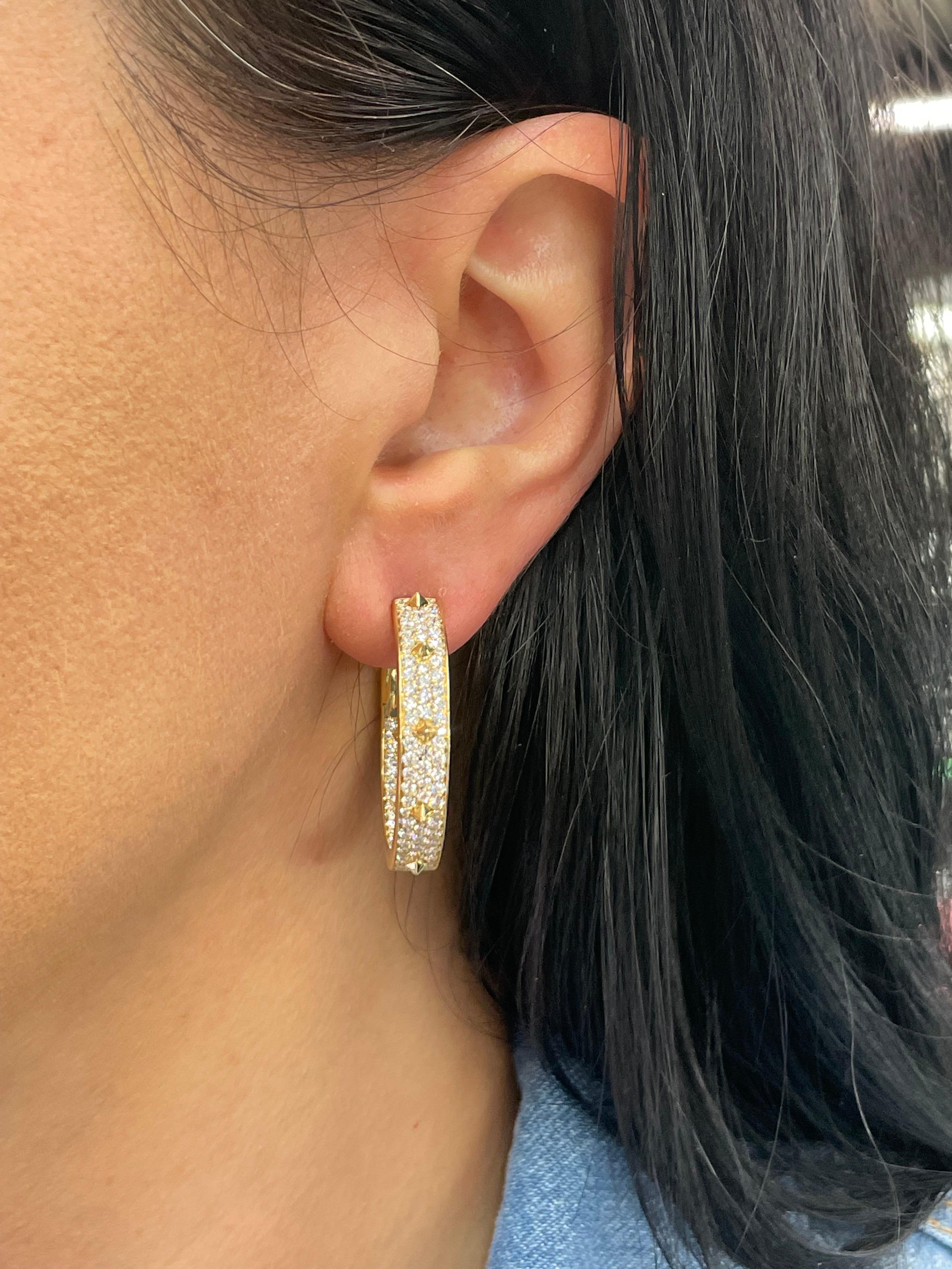 Italian Diamond Spike Hoop Earrings 2.60 Carats 18 Karat Yellow Gold F VS For Sale 4
