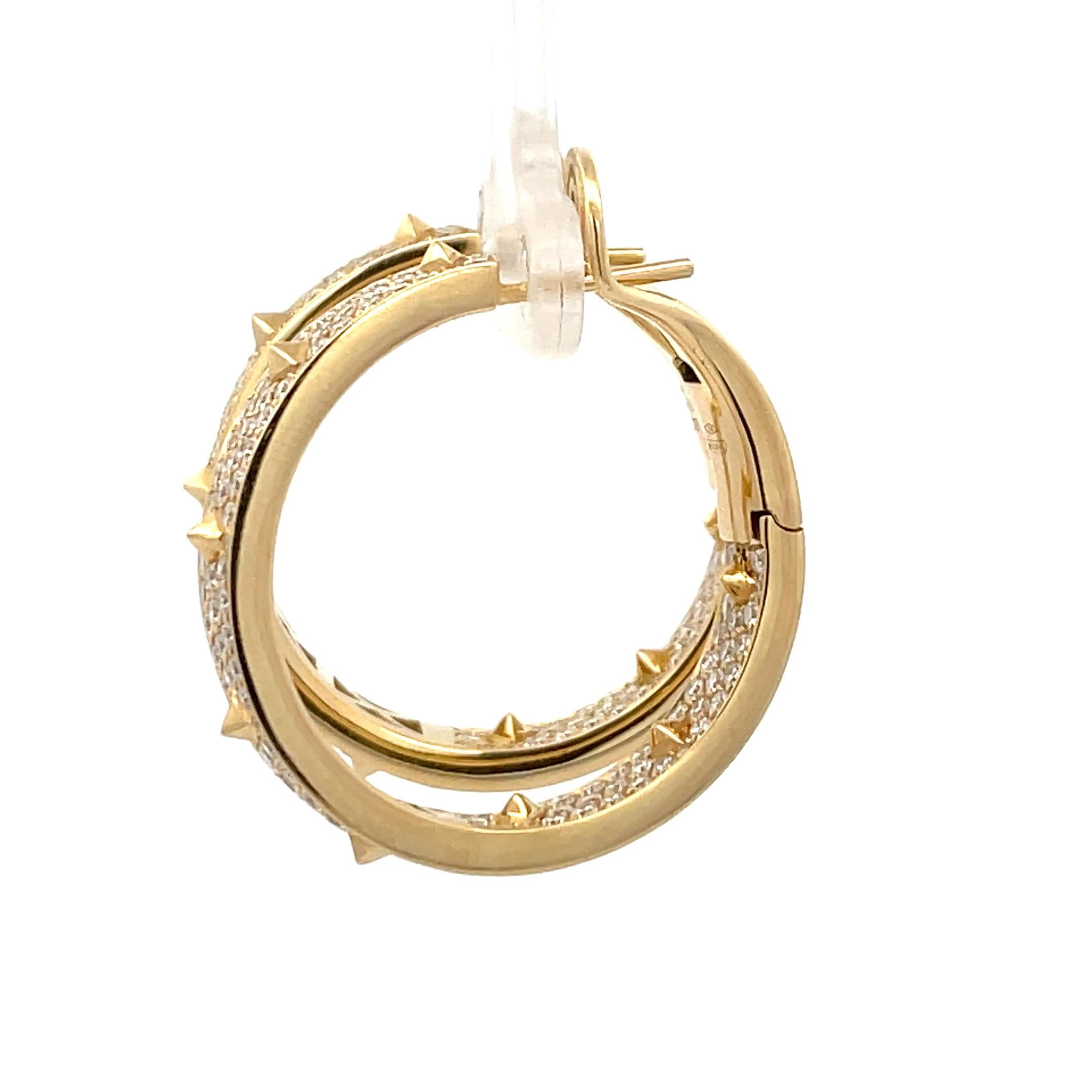 Contemporary Italian Diamond Spike Hoop Earrings 2.60 Carats 18 Karat Yellow Gold F VS For Sale