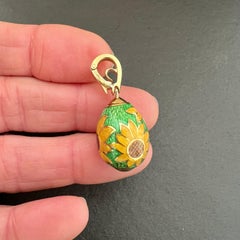 Italian Egg Diamond Sunflower Enamel 18k Gold Pendant