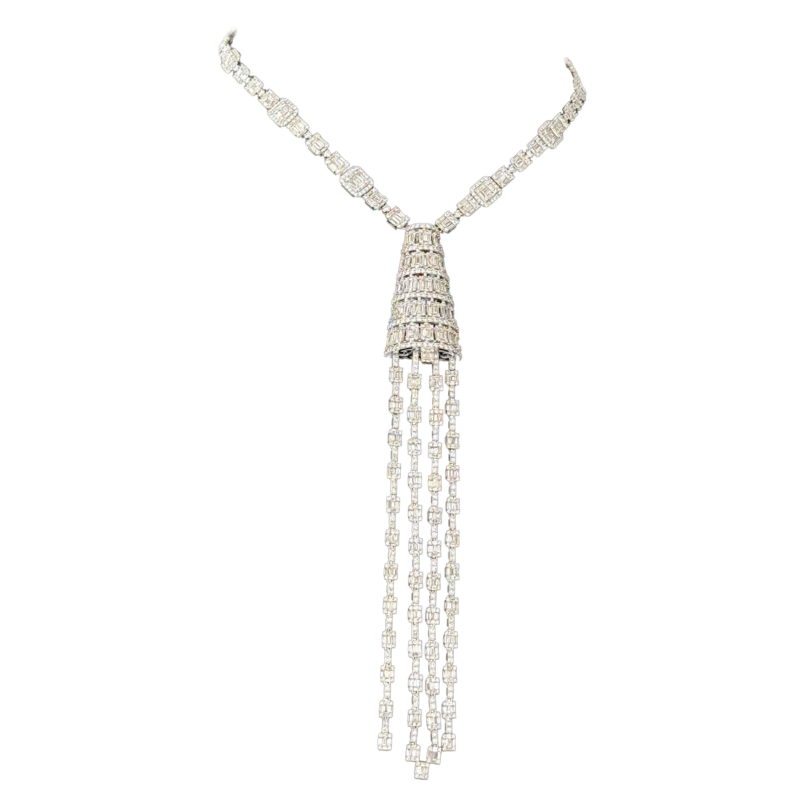 Collana con collare di diamanti italiani in oro bianco 14K, 18,75 carati, CIRCA 1980