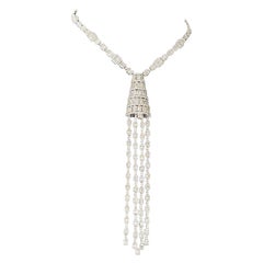 Italian Diamond Tassel Collar Necklace in 14K White Gold, 18.75 Ct, Circa 1980
